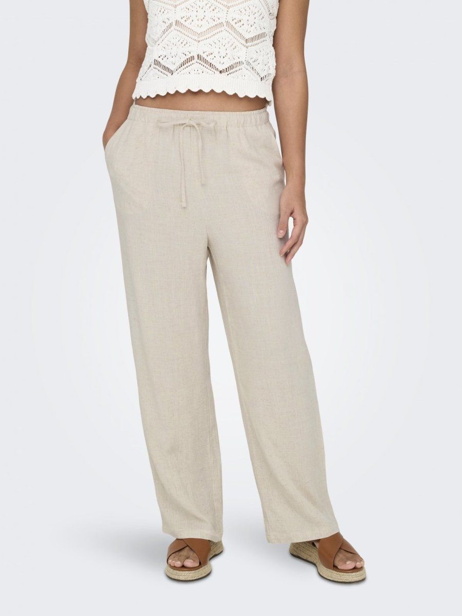 Παντελόνι με λινό ONLY 15322263 - Μπεζ - thefashionproject.gr - ONLY
