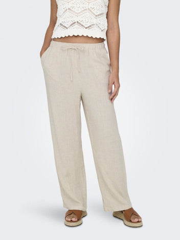Παντελόνι με λινό ONLY 15322263 - Μπεζ - thefashionproject.gr - ONLY