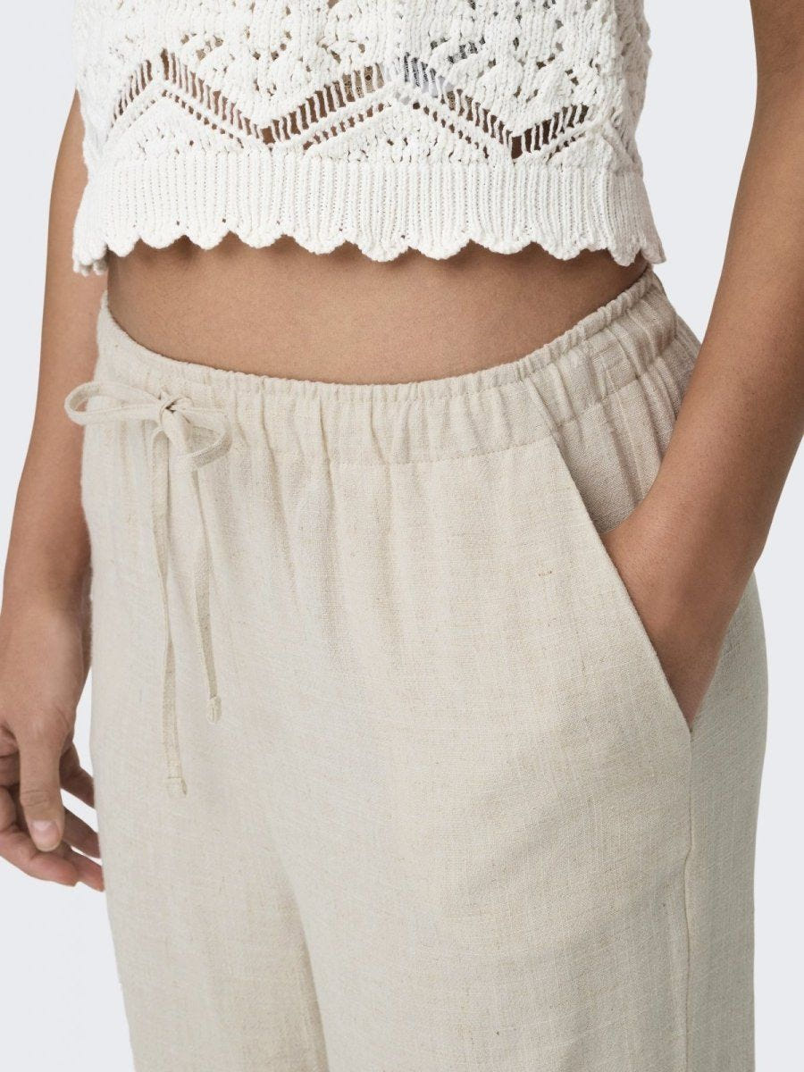 Παντελόνι με λινό ONLY 15322263 - Μπεζ - thefashionproject.gr - ONLY