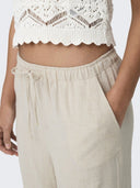 Παντελόνι με λινό ONLY 15322263 - Μπεζ - thefashionproject.gr - ONLY