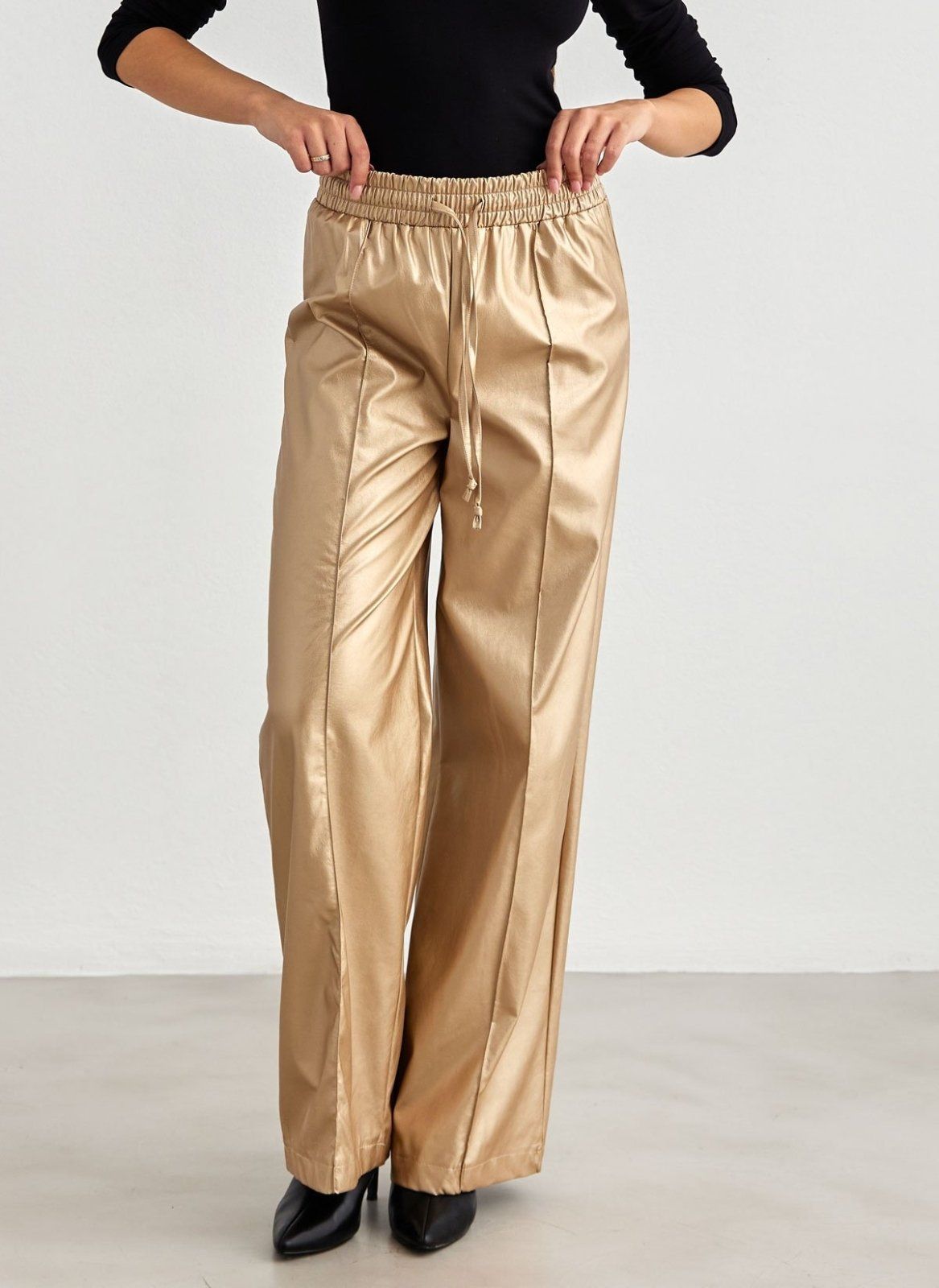 Παντελόνι ψηλόμεσο δερματίνη BISOU - Χρυσό - thefashionproject.gr - BISOU
