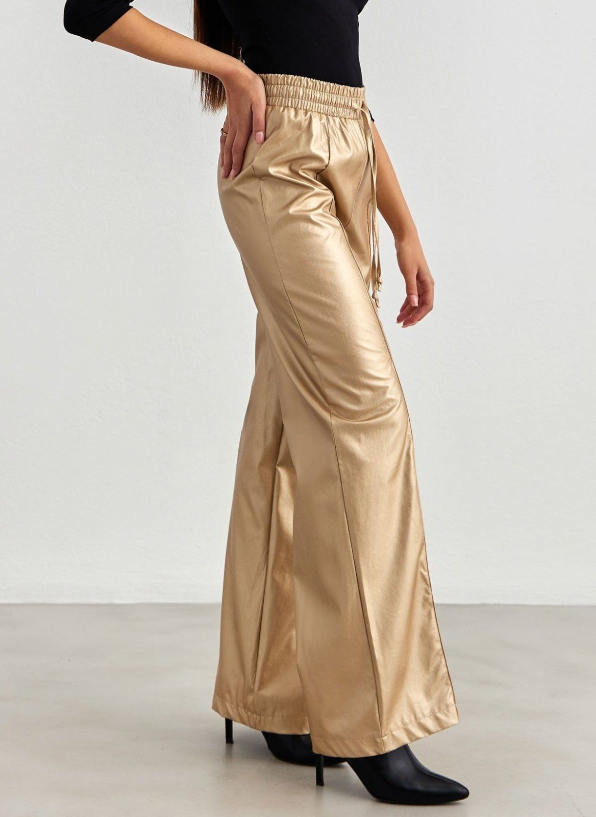 Παντελόνι ψηλόμεσο δερματίνη BISOU - Χρυσό - thefashionproject.gr - BISOU
