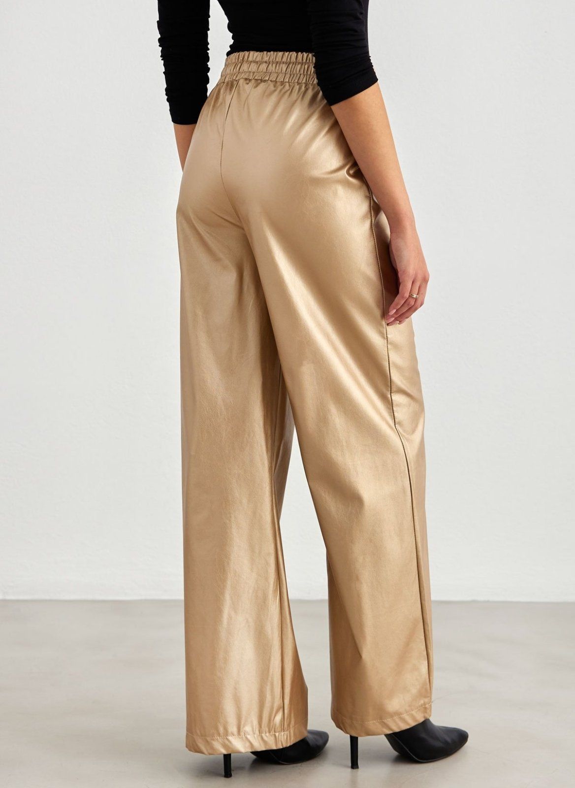 Παντελόνι ψηλόμεσο δερματίνη BISOU - Χρυσό - thefashionproject.gr - BISOU