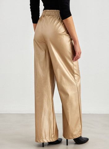 Παντελόνι ψηλόμεσο δερματίνη BISOU - Χρυσό - thefashionproject.gr - BISOU