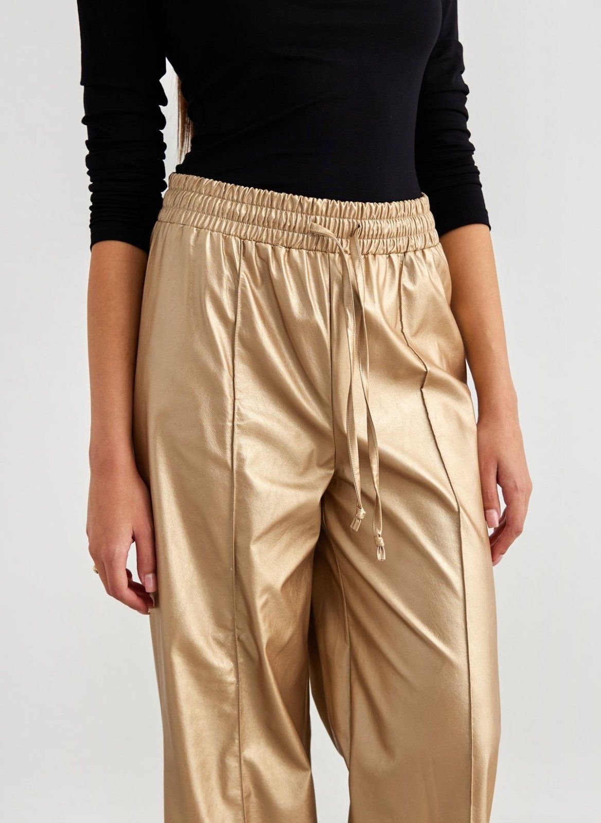 Παντελόνι ψηλόμεσο δερματίνη BISOU - Χρυσό - thefashionproject.gr - BISOU