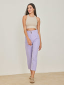Παντελόνι ψηλόμεσο με τρία κουμπιά - Λιλά - thefashionproject.gr - The Fashion Project