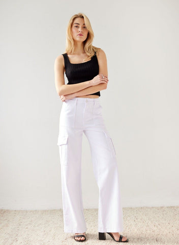 Παντελόνι τζιν cargo wide leg - Λευκό - thefashionproject.gr - The Fashion Project