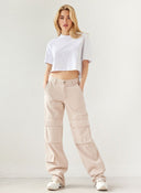 Παντελόνι τζιν cargo wide leg - Μπεζ - thefashionproject.gr - The Fashion Project