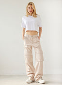 Παντελόνι τζιν cargo wide leg - Μπεζ - thefashionproject.gr - The Fashion Project