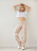 Παντελόνι τζιν cargo wide leg - Μπεζ - thefashionproject.gr - The Fashion Project