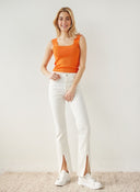 Παντελόνι τζιν ψηλόμεσο με άνοιγμα - Λευκό - thefashionproject.gr - The Fashion Project