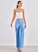 Παντελόνι τζιν wide leg με ξέφτια - Μπλε jean - thefashionproject.gr - Miss bonbon