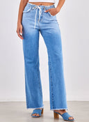 Παντελόνι τζιν wide leg με ξέφτια - Μπλε jean - thefashionproject.gr - Miss bonbon
