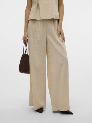 Παντελόνι wide leg με πιέτες Vero Moda 10326937 - Άμμου - thefashionproject.gr - VERO MODA