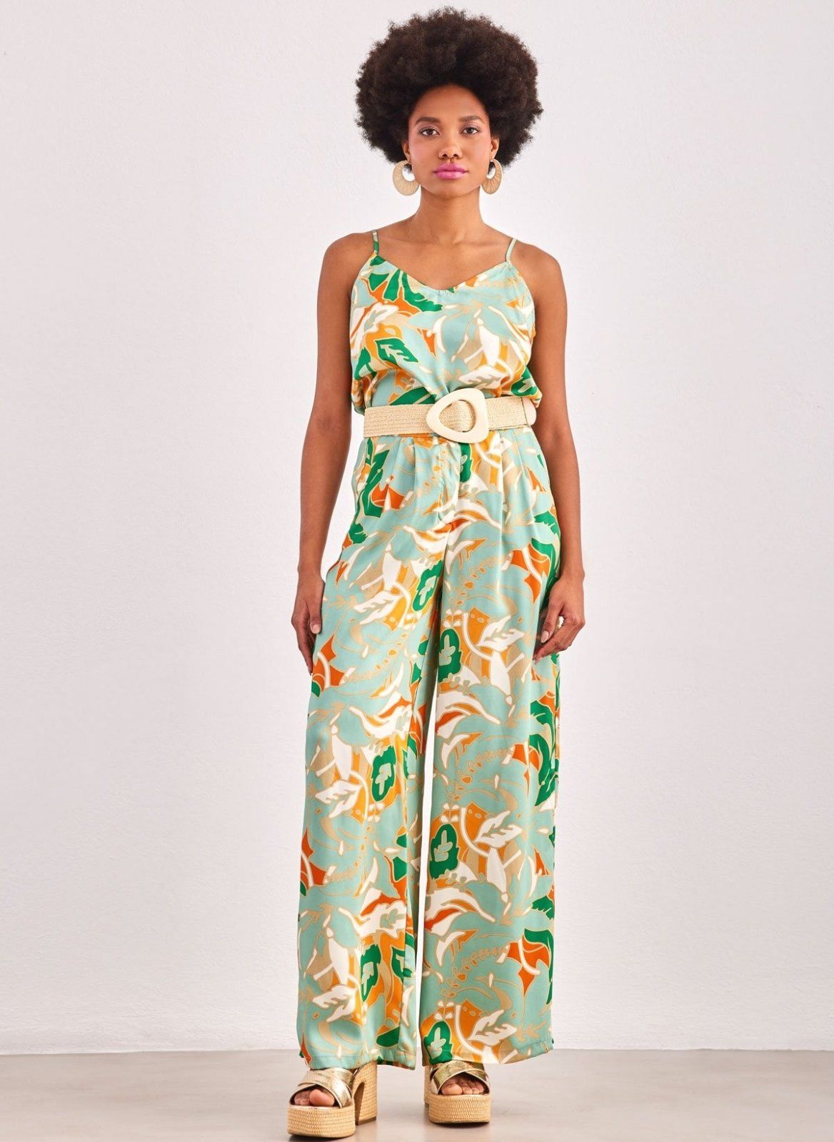 Παντελόνι wide leg σατέν με print ONLY 15315870 - Μέντα - thefashionproject.gr - ONLY