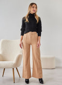 Παντελόνι wide leg υφασμάτινο με ραφή - Κάμελ - thefashionproject.gr - The Fashion Project