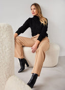 Παντελόνι wide leg υφασμάτινο με ραφή - Κάμελ - thefashionproject.gr - The Fashion Project