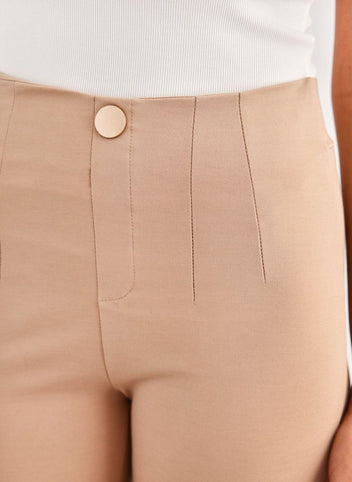 Παντελόνι υφασμάτινο με εφέ κουμπί - Μπεζ - thefashionproject.gr - Foglie Rosse
