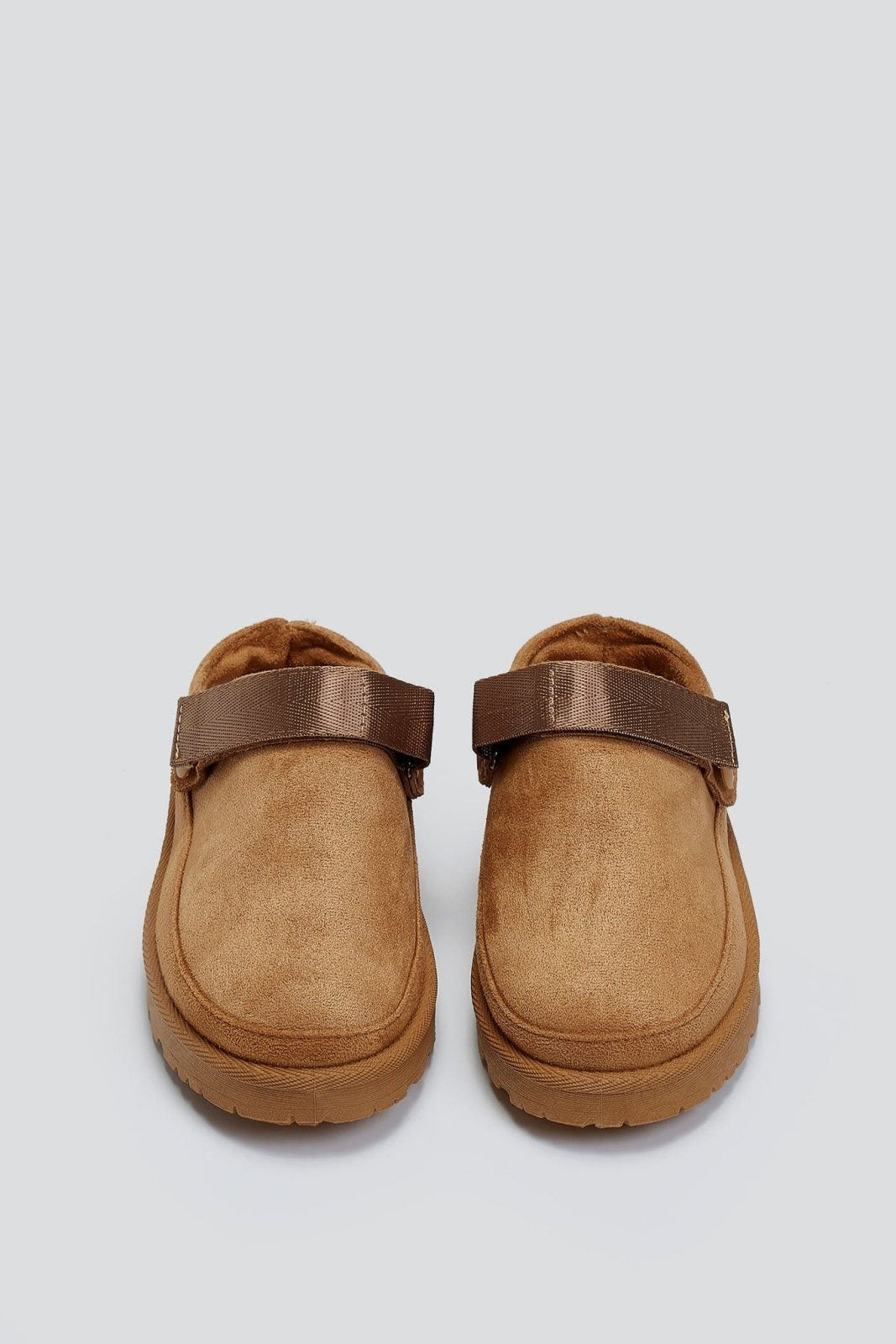 Παντόφλες suede με velcro και συννθετική γούνα ERYNN - Κάμελ - thefashionproject.gr - ERYNN