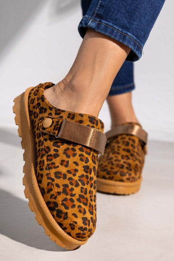 Παντόφλες suede με velcro και συννθετική γούνα ERYNN - Leopard - thefashionproject.gr - ERYNN