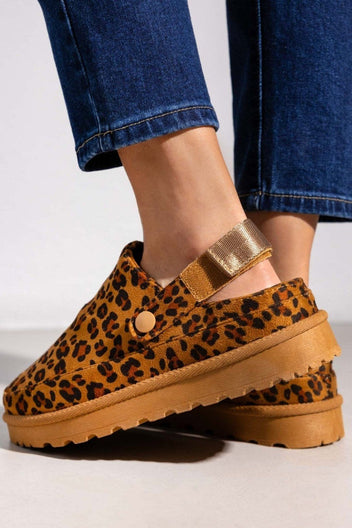 Παντόφλες suede με velcro και συννθετική γούνα ERYNN - Leopard - thefashionproject.gr - ERYNN