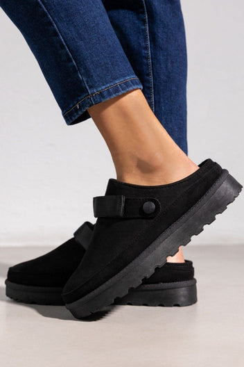Παντόφλες suede με velcro και συννθετική γούνα ERYNN - Μαύρο - thefashionproject.gr - ERYNN