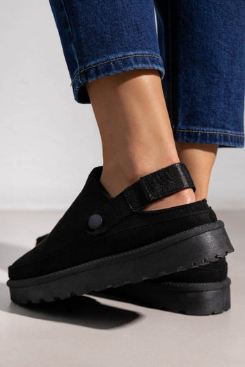 Παντόφλες suede με velcro και συννθετική γούνα ERYNN - Μαύρο - thefashionproject.gr - ERYNN