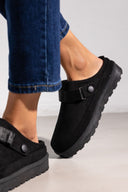 Παντόφλες suede με velcro και συννθετική γούνα ERYNN - Μαύρο - thefashionproject.gr - ERYNN
