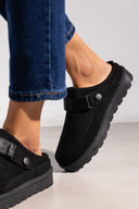 Παντόφλες suede με velcro και συννθετική γούνα ERYNN - Μαύρο - thefashionproject.gr - ERYNN