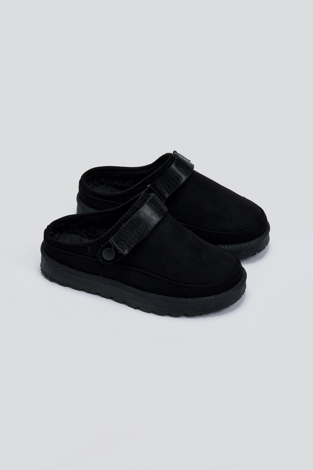 Παντόφλες suede με velcro και συννθετική γούνα ERYNN - Μαύρο - thefashionproject.gr - ERYNN