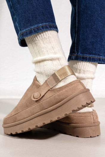 Παντόφλες suede με velcro και συννθετική γούνα ERYNN - Τάουπε - thefashionproject.gr - ERYNN