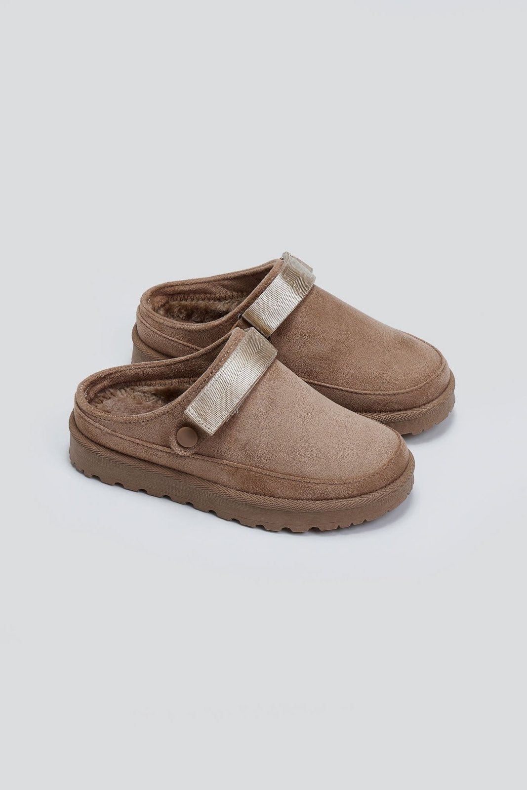 Παντόφλες suede με velcro και συννθετική γούνα ERYNN - Τάουπε - thefashionproject.gr - ERYNN
