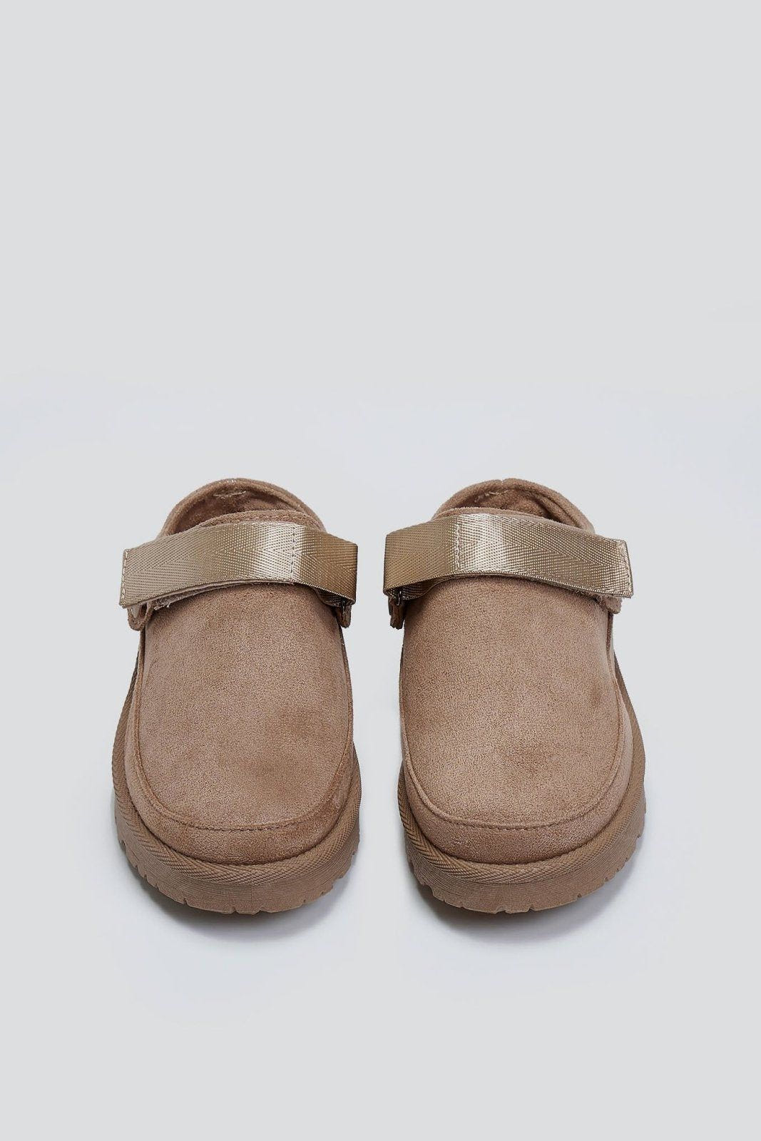 Παντόφλες suede με velcro και συννθετική γούνα ERYNN - Τάουπε - thefashionproject.gr - ERYNN