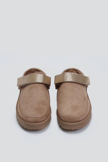 Παντόφλες suede με velcro και συννθετική γούνα ERYNN - Τάουπε - thefashionproject.gr - ERYNN