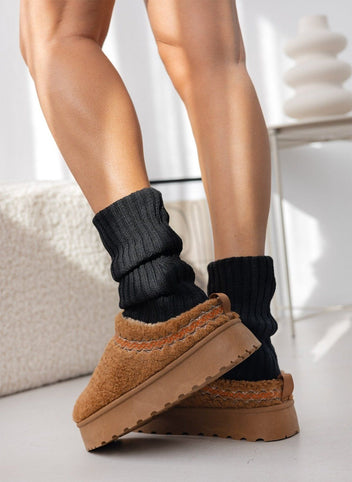Παντόφλες teddy με συνθετική γούνα - Κάμελ - thefashionproject.gr - ERYNN