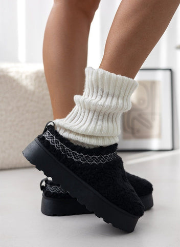Παντόφλες teddy με συνθετική γούνα - Μαύρο - thefashionproject.gr - ERYNN
