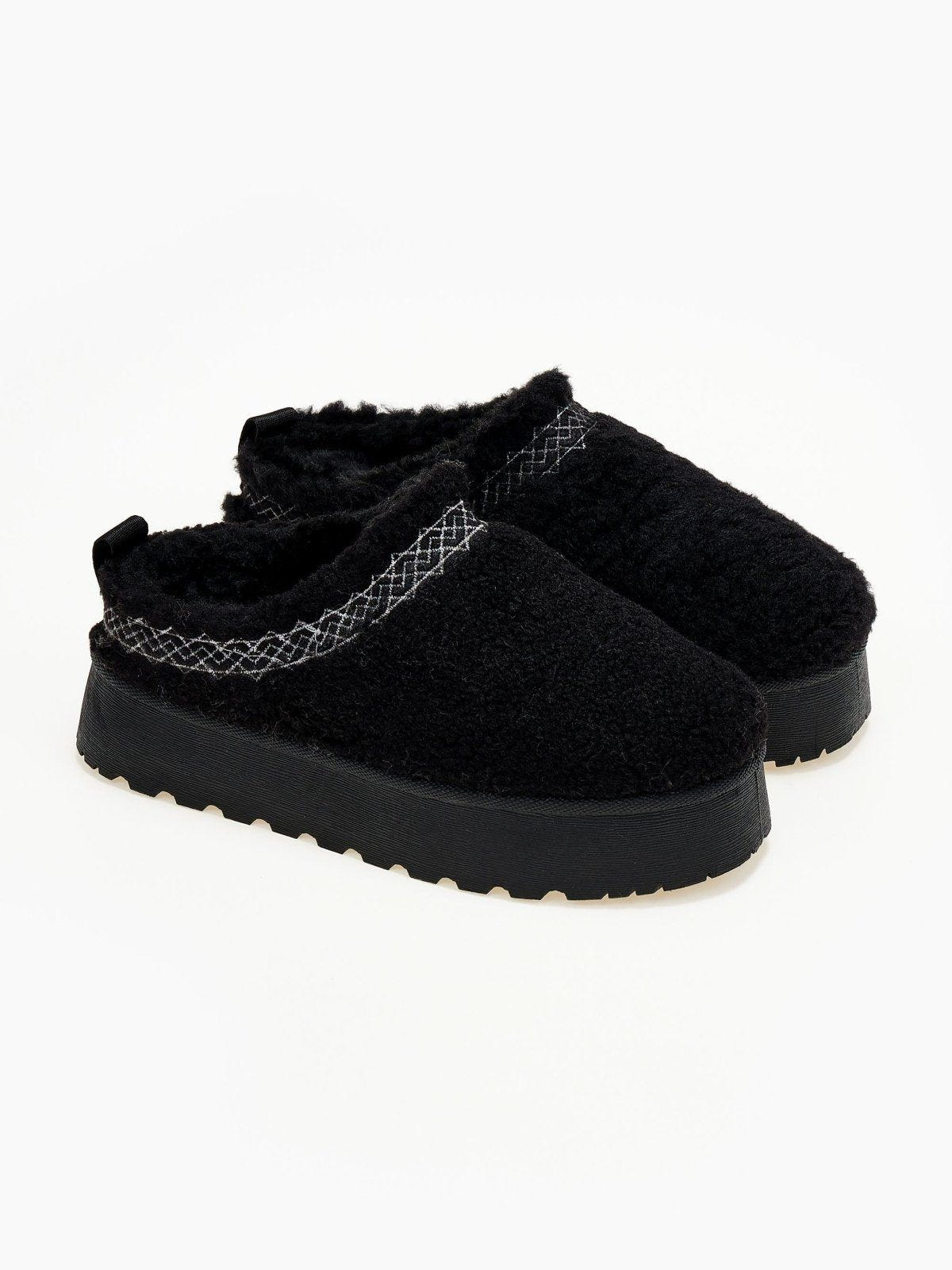 Παντόφλες teddy με συνθετική γούνα - Μαύρο - thefashionproject.gr - ERYNN