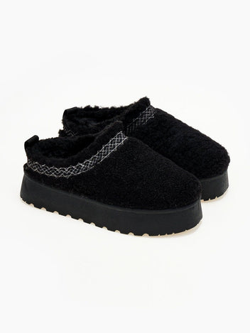 Παντόφλες teddy με συνθετική γούνα - Μαύρο - thefashionproject.gr - ERYNN