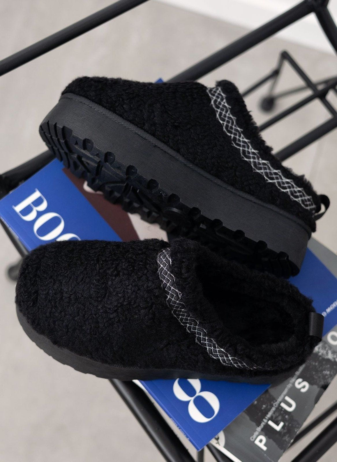 Παντόφλες teddy με συνθετική γούνα - Μαύρο - thefashionproject.gr - ERYNN