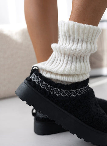 Παντόφλες teddy με συνθετική γούνα - Μαύρο - thefashionproject.gr - ERYNN