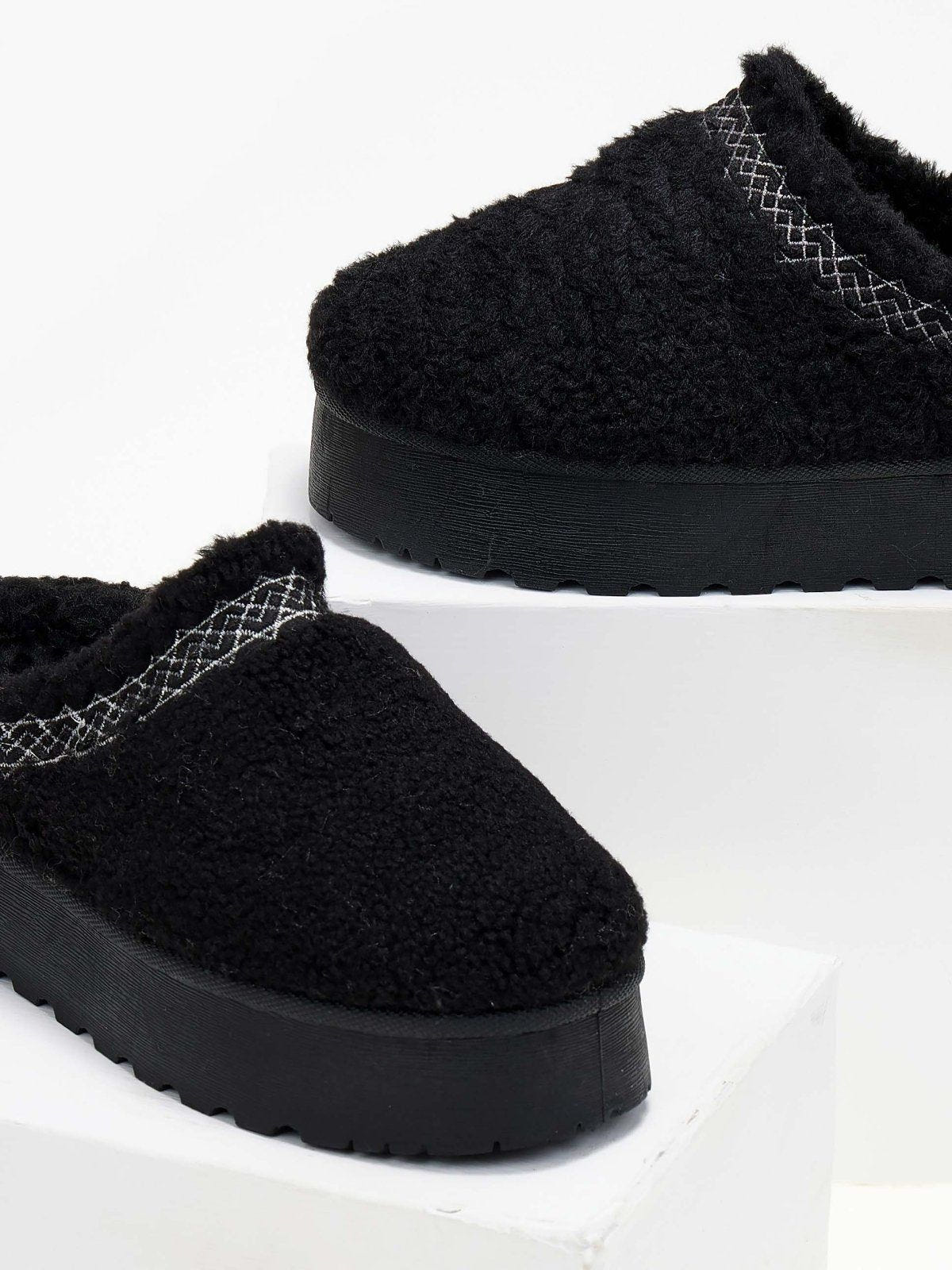 Παντόφλες teddy με συνθετική γούνα - Μαύρο - thefashionproject.gr - ERYNN