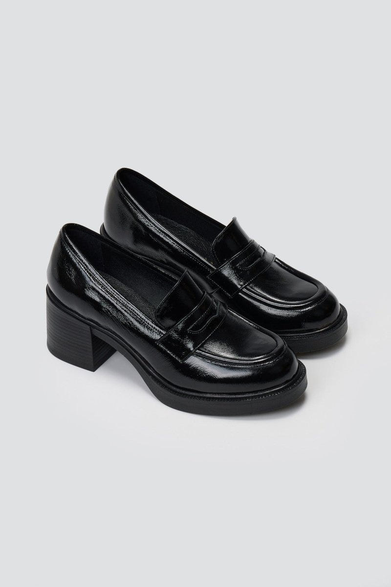 Patent Leather Loafers Block Heel TFP - Black Patent - thefashionproject.gr - TFP