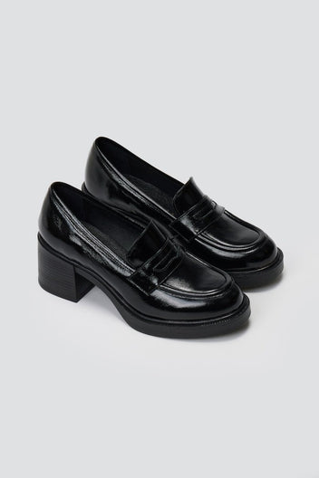Patent Leather Loafers Block Heel TFP - Black Patent - thefashionproject.gr - TFP