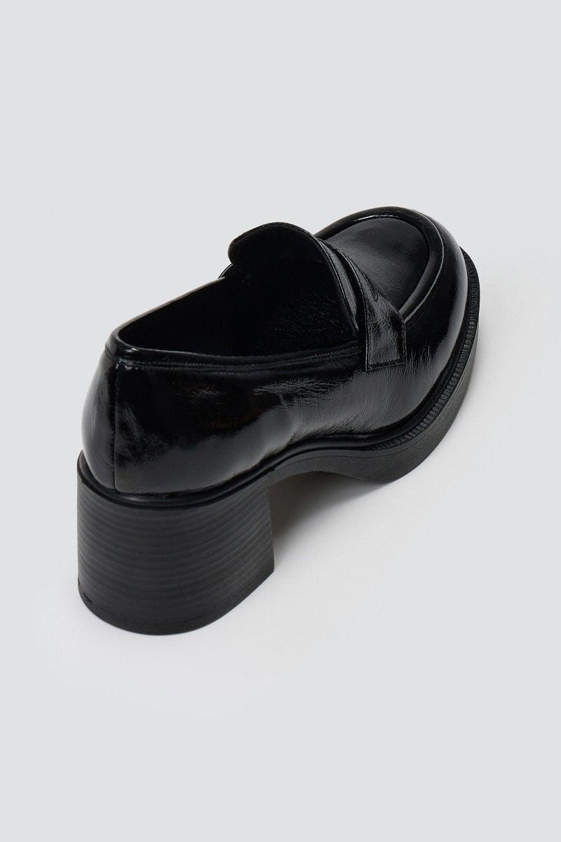 Patent Leather Loafers Block Heel TFP - Black Patent - thefashionproject.gr - TFP