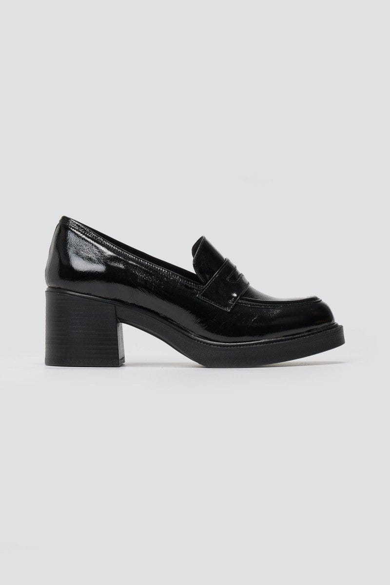 TFP - Patent Leather Loafers Block Heel - Black Patent