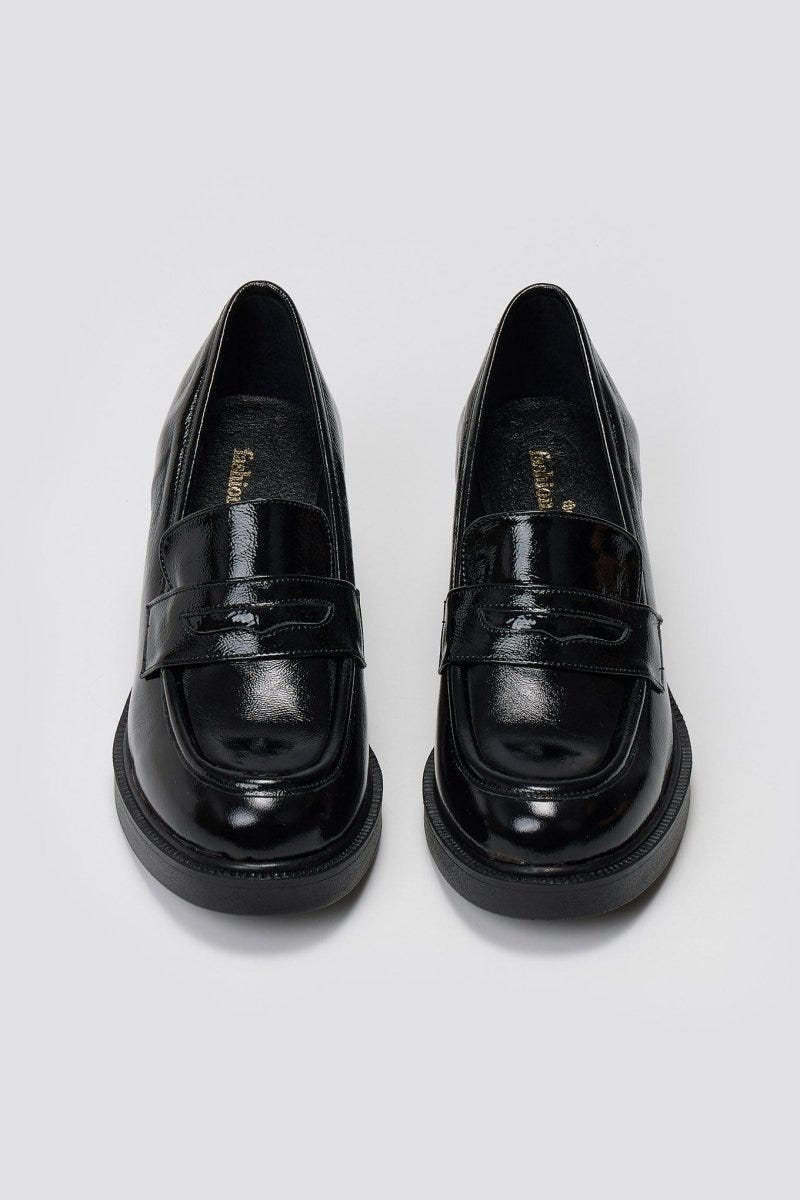 Patent Leather Loafers Block Heel TFP - Black Patent - thefashionproject.gr - TFP