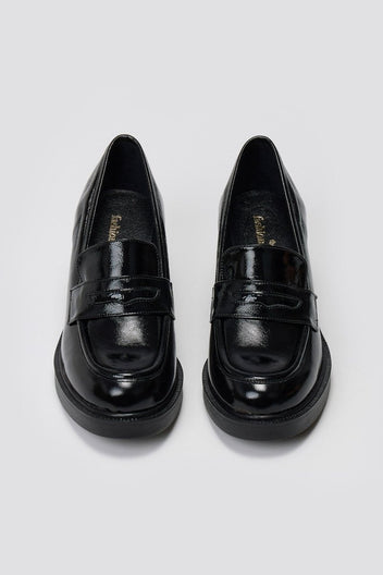 Patent Leather Loafers Block Heel TFP - Black Patent - thefashionproject.gr - TFP