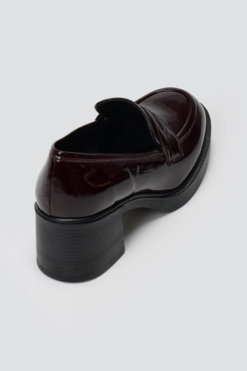 Patent Leather Loafers Block Heel TFP - Bordeaux Patent - thefashionproject.gr - TFP