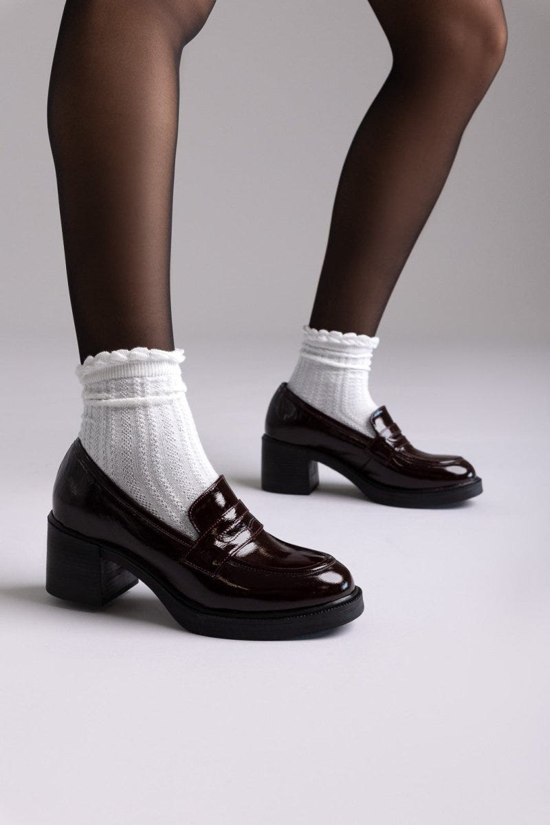 Patent Leather Loafers Block Heel TFP - Bordeaux Patent - thefashionproject.gr - TFP