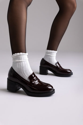 Patent Leather Loafers Block Heel TFP - Bordeaux Patent - thefashionproject.gr - TFP